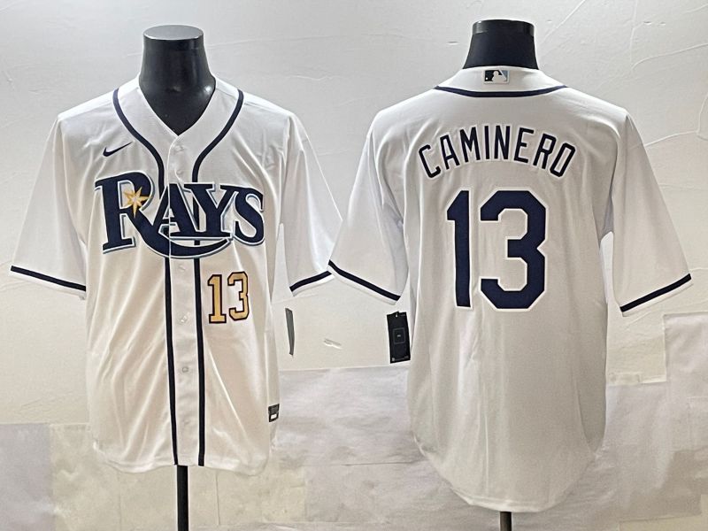 Men 2025 Tampa Bay Rays 13 Caminero White Game Nike MLB Jersey style 3